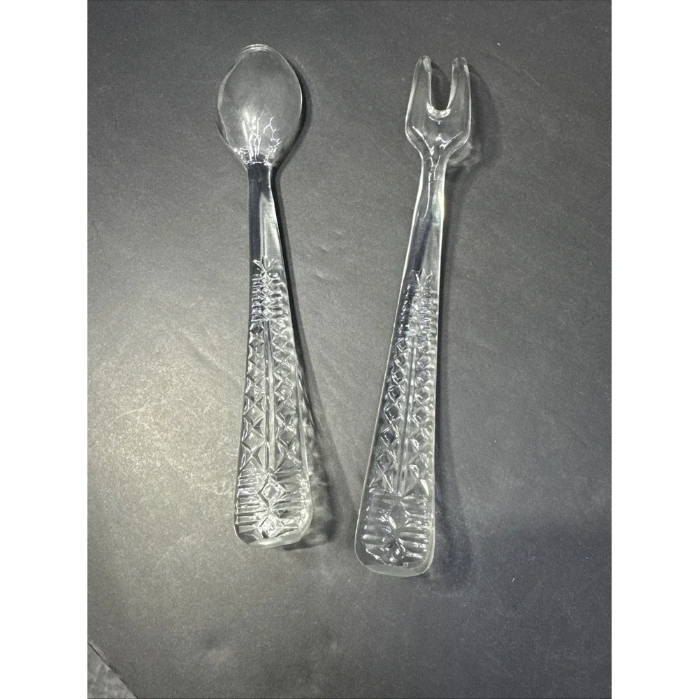Anchor Hocking VTG Clear Pressed Glass Condiment Serving Set Spoon and Fork 1950